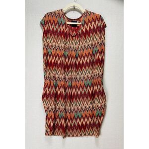 Bou Jeloud Tunic Dress Women's Medium Japan Designer Chevron Print Boho‎